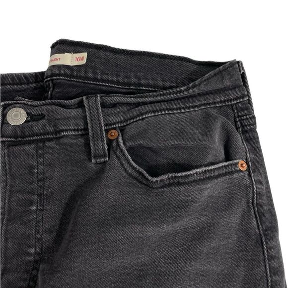 Levi’s Wedgie Straight Faded Black Wash Jeans Size 16W Button Fly Cropped Denim - Picture 3 of 8